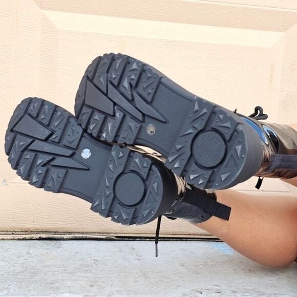 Women's Combat Lace Up Ankle Block Heeled Boots Black Color - Picture 6 of 6